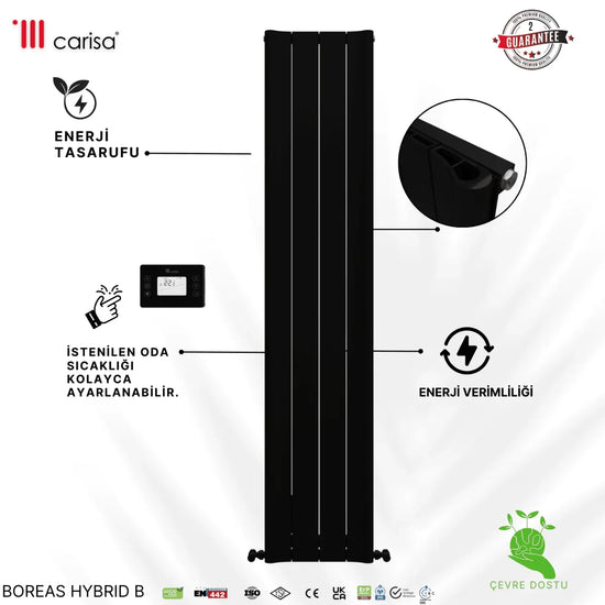 Carisa Boreas Hybrid B Dikey Elektrikli Radyatör Modern Tasarım Siyah - carisa