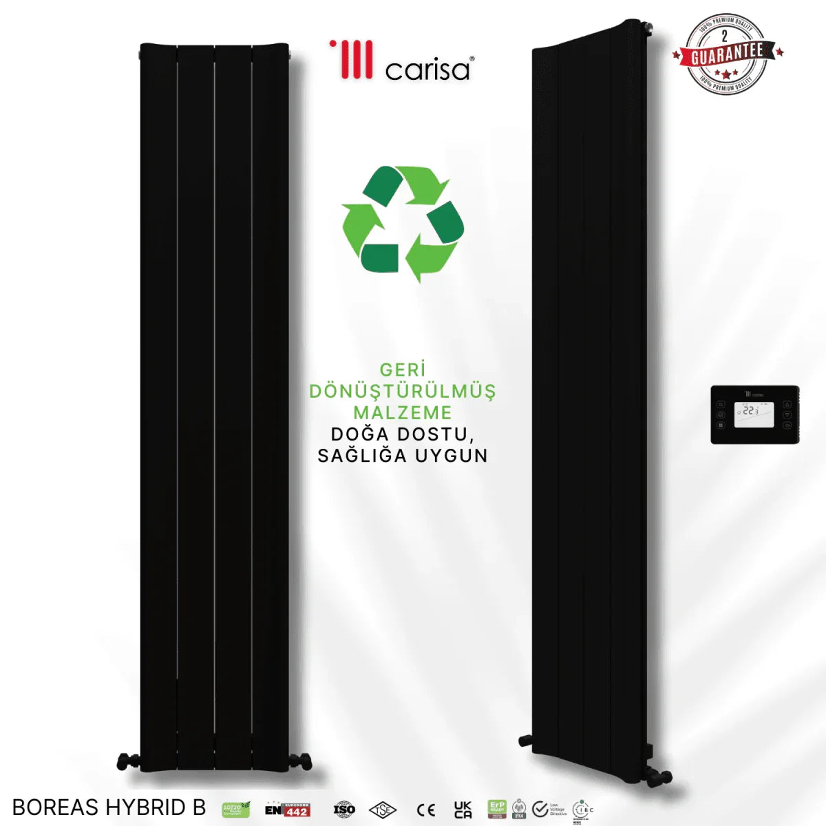 Carisa Boreas Hybrid B Dikey Elektrikli Radyatör Modern Tasarım Siyah - carisa