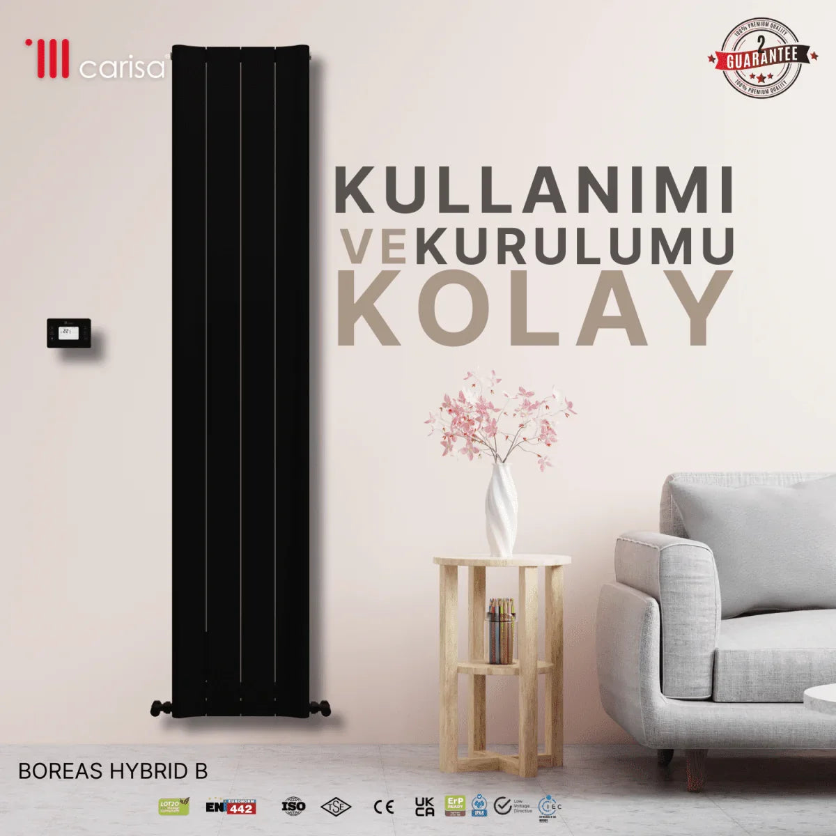 Carisa Boreas Hybrid B Dikey Elektrikli Radyatör Modern Tasarım Siyah - carisa