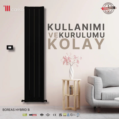 Carisa Boreas Hybrid B Dikey Elektrikli Radyatör Modern Tasarım Siyah - carisa
