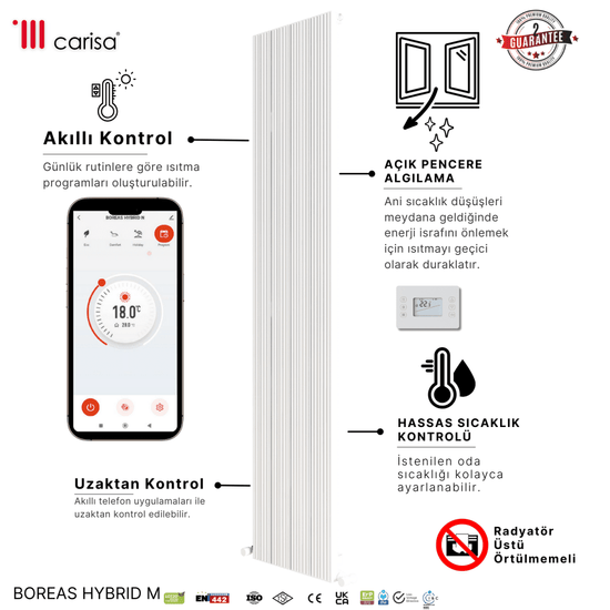 Carisa Boreas Hybrid M Dikey Elektrikli Radyatör Modern Tasarım Beyaz - carisa
