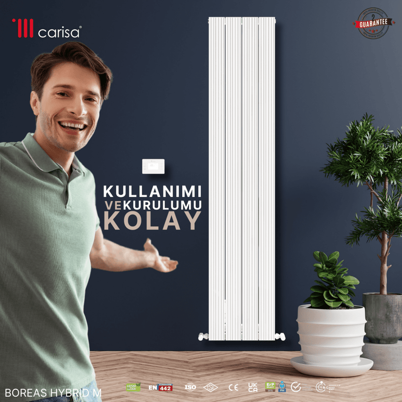Carisa Boreas Hybrid M Dikey Elektrikli Radyatör Modern Tasarım Beyaz - carisa