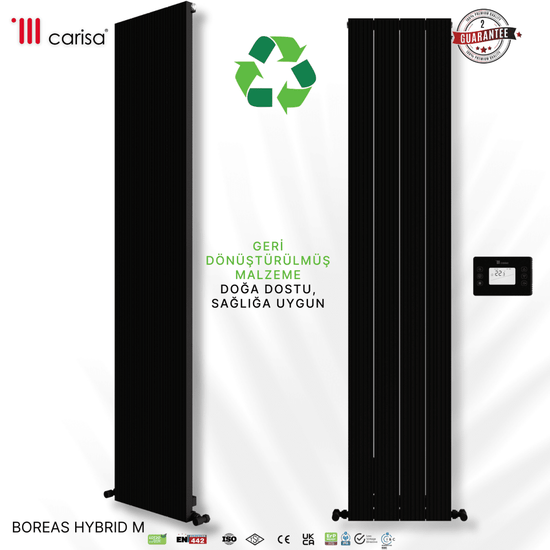 Carisa Boreas Hybrid M Dikey Elektrikli Radyatör Modern Tasarım Siyah - carisa