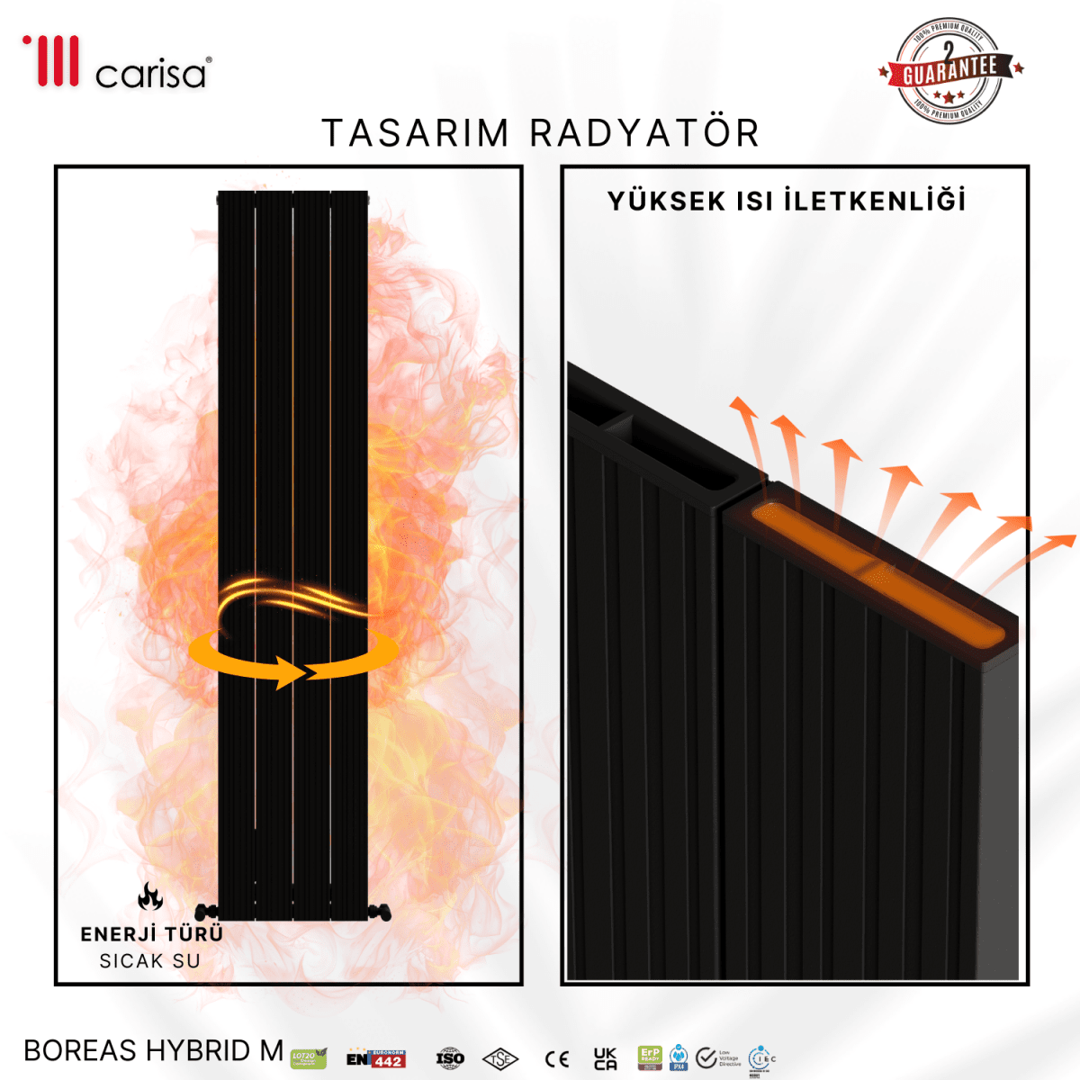 Carisa Boreas Hybrid M Dikey Elektrikli Radyatör Modern Tasarım Siyah - carisa
