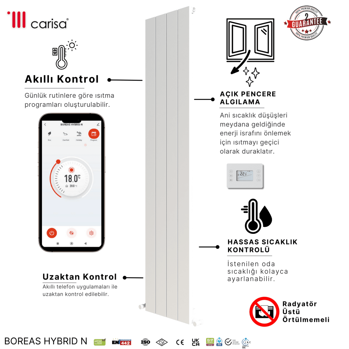 Carisa Boreas Hybrid N Dikey Elektrikli Radyatör Modern Tasarım Beyaz - carisa