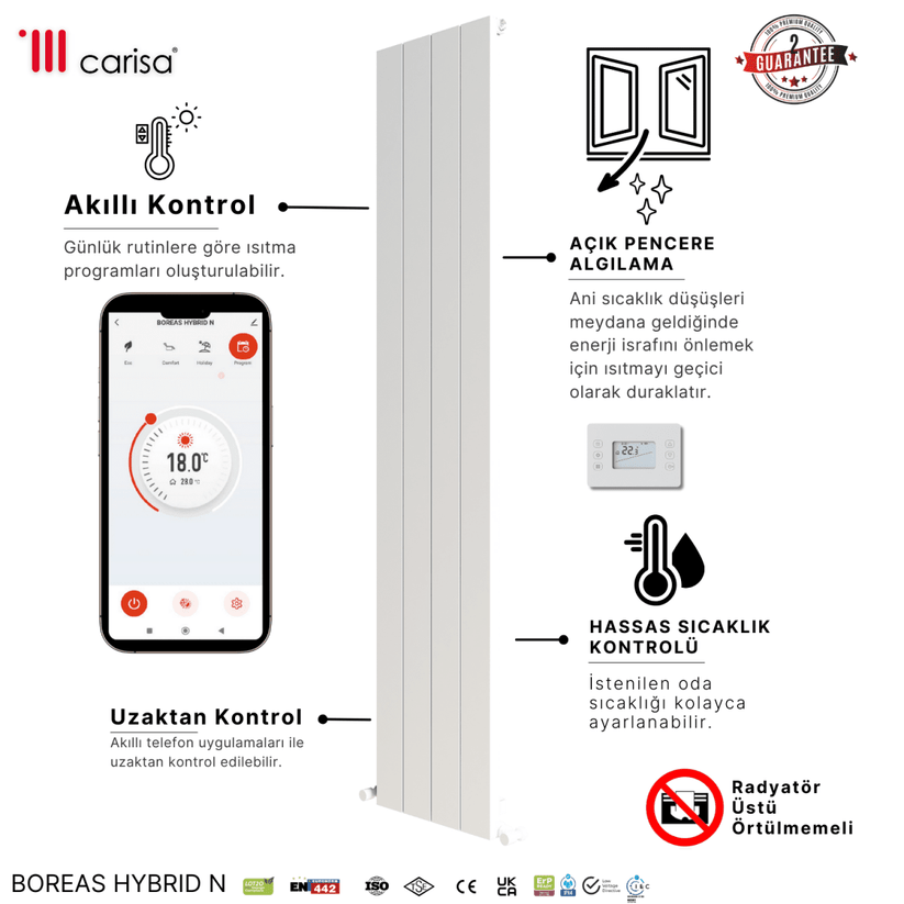 Carisa Boreas Hybrid N Dikey Elektrikli Radyatör Modern Tasarım Beyaz - carisa