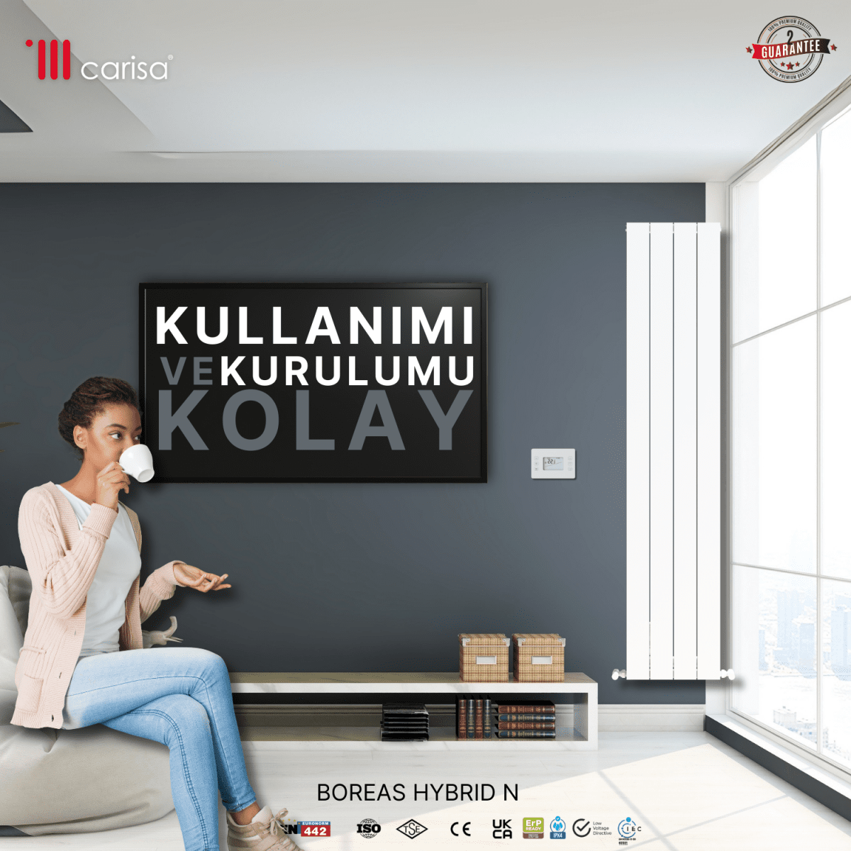 Carisa Boreas Hybrid N Dikey Elektrikli Radyatör Modern Tasarım Beyaz - carisa