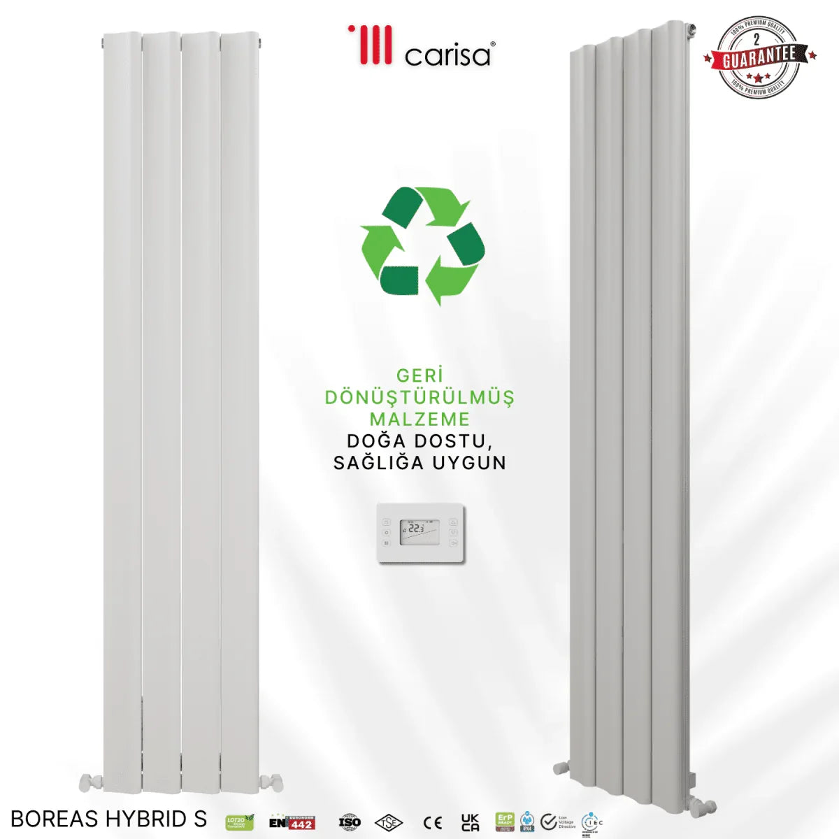Carisa Boreas Hybrid S Dikey Elektrikli Radyatör Modern Tasarım Beyaz - carisa