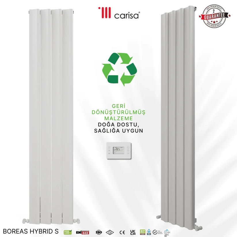 Carisa Boreas Hybrid S Dikey Elektrikli Radyatör Modern Tasarım Beyaz - carisa