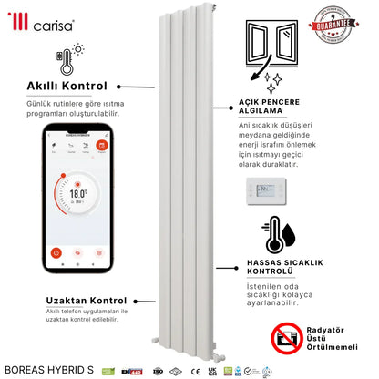 Carisa Boreas Hybrid S Dikey Elektrikli Radyatör Modern Tasarım Beyaz - carisa