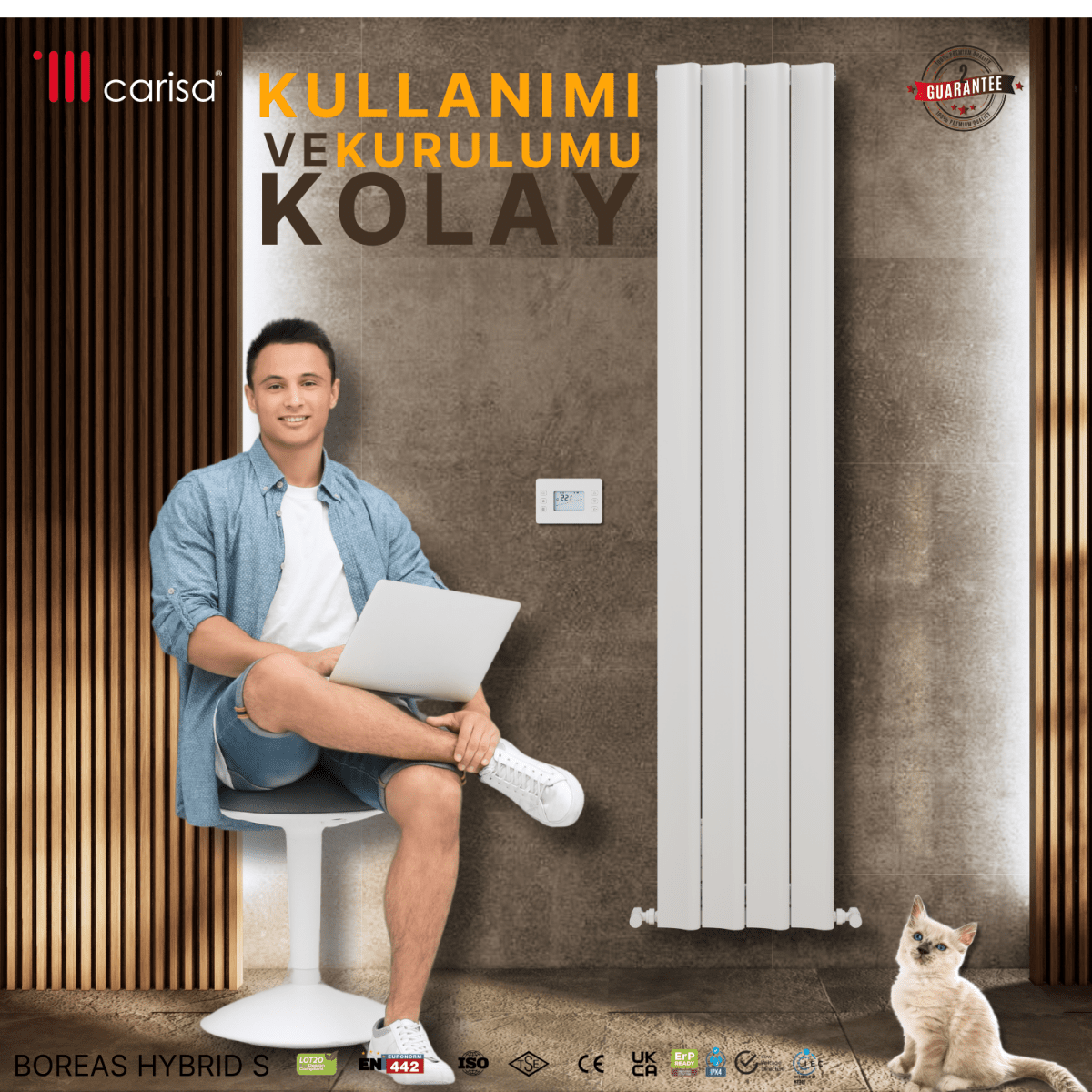 Carisa Boreas Hybrid S Dikey Elektrikli Radyatör Modern Tasarım Beyaz - carisa