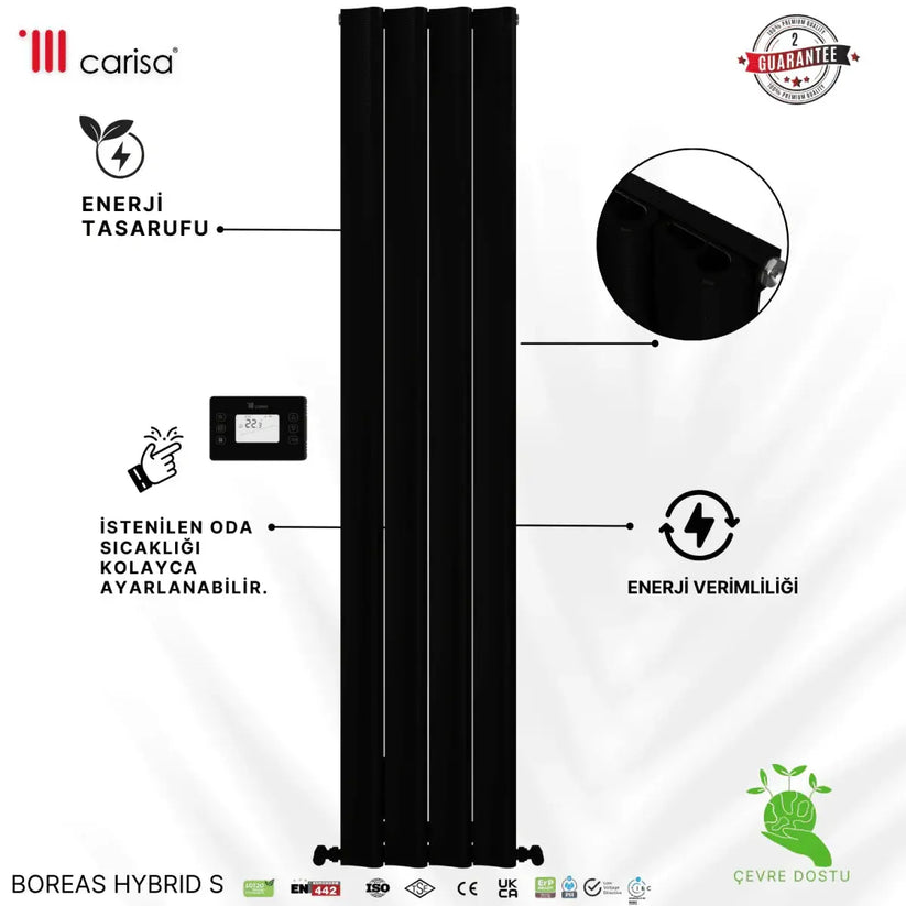 Carisa Boreas Hybrid S Dikey Elektrikli Radyatör Modern Tasarım Siyah - carisa