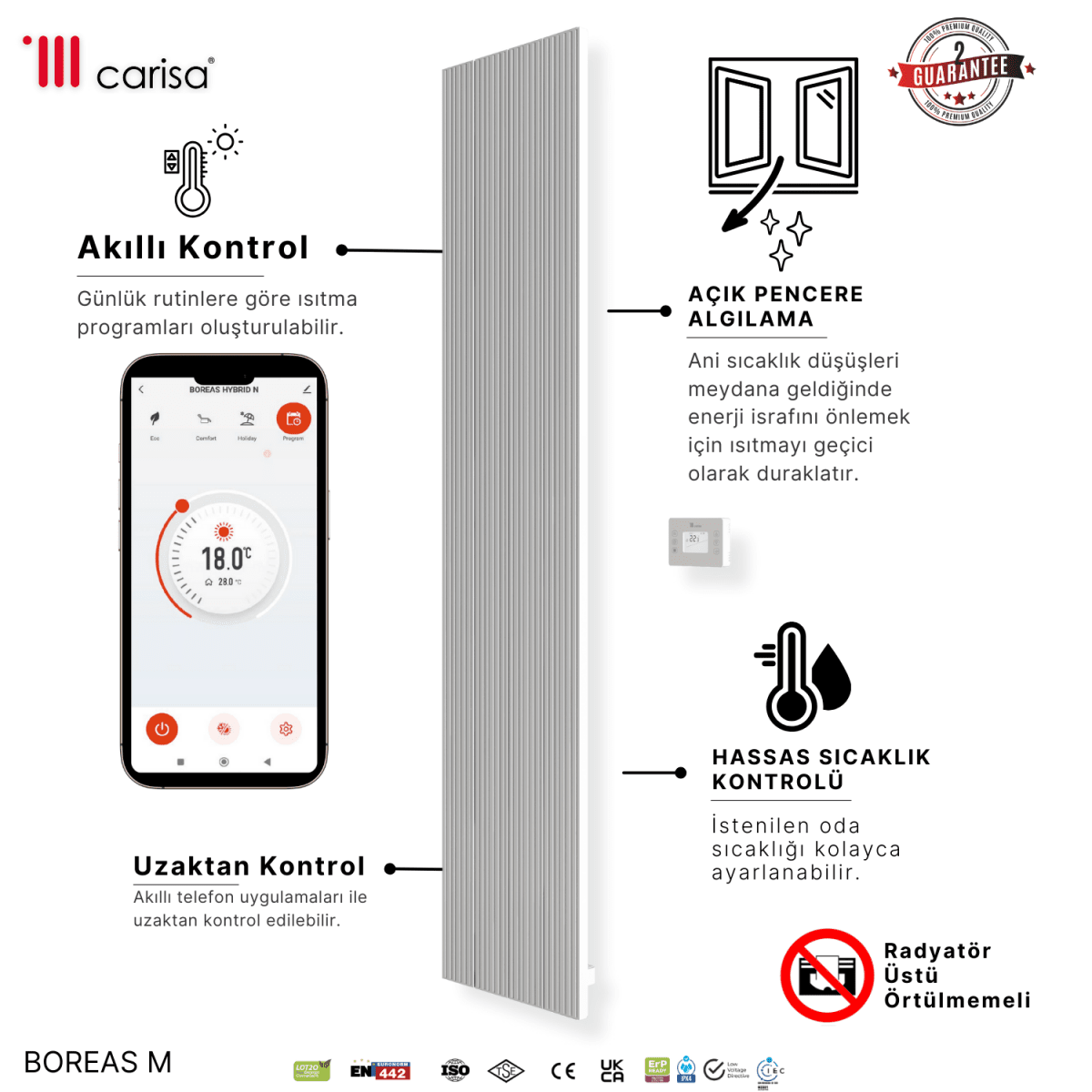 Carisa Boreas M Dikey Elektrikli Radyatör Modern Tasarım Beyaz - carisa
