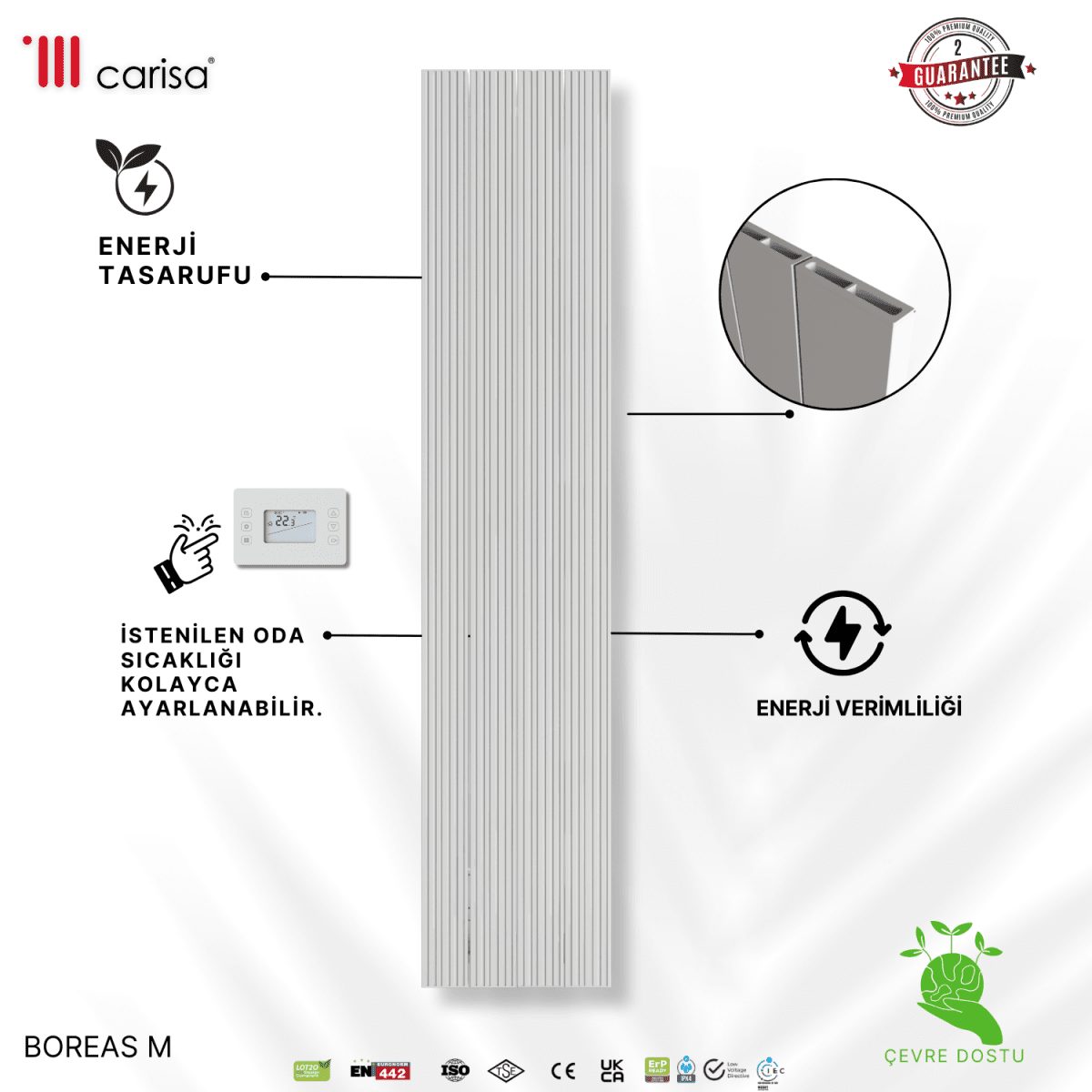 Carisa Boreas M Dikey Elektrikli Radyatör Modern Tasarım Beyaz - carisa