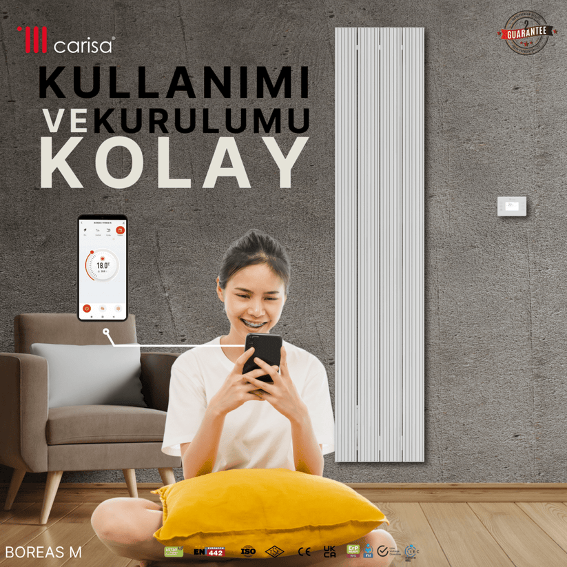Carisa Boreas M Dikey Elektrikli Radyatör Modern Tasarım Beyaz - carisa