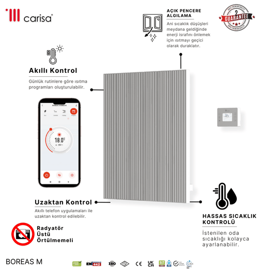 Carisa Boreas M Yatay Elektrikli Radyatör Modern Tasarım Beyaz - carisa