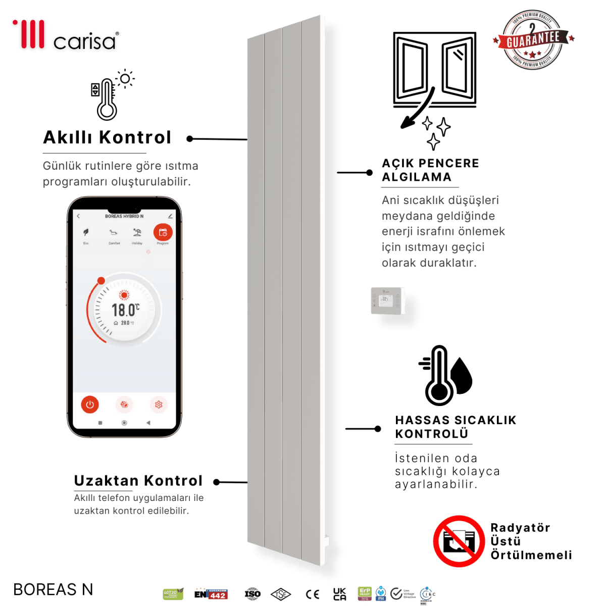 Carisa Boreas N Dikey Elektrikli Radyatör Modern Tasarım Beyaz - carisa