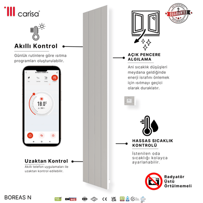 Carisa Boreas N Dikey Elektrikli Radyatör Modern Tasarım Beyaz - carisa