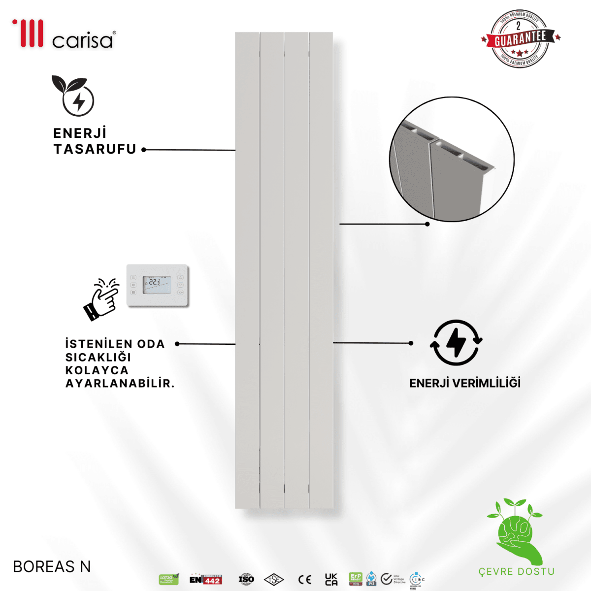 Carisa Boreas N Dikey Elektrikli Radyatör Modern Tasarım Beyaz - carisa