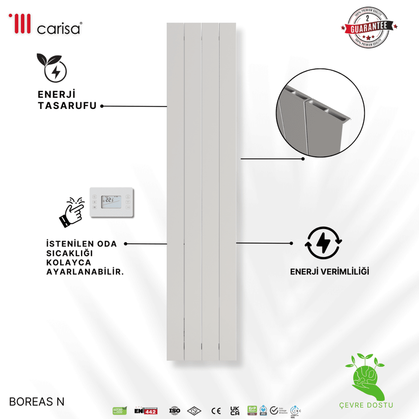 Carisa Boreas N Dikey Elektrikli Radyatör Modern Tasarım Beyaz - carisa