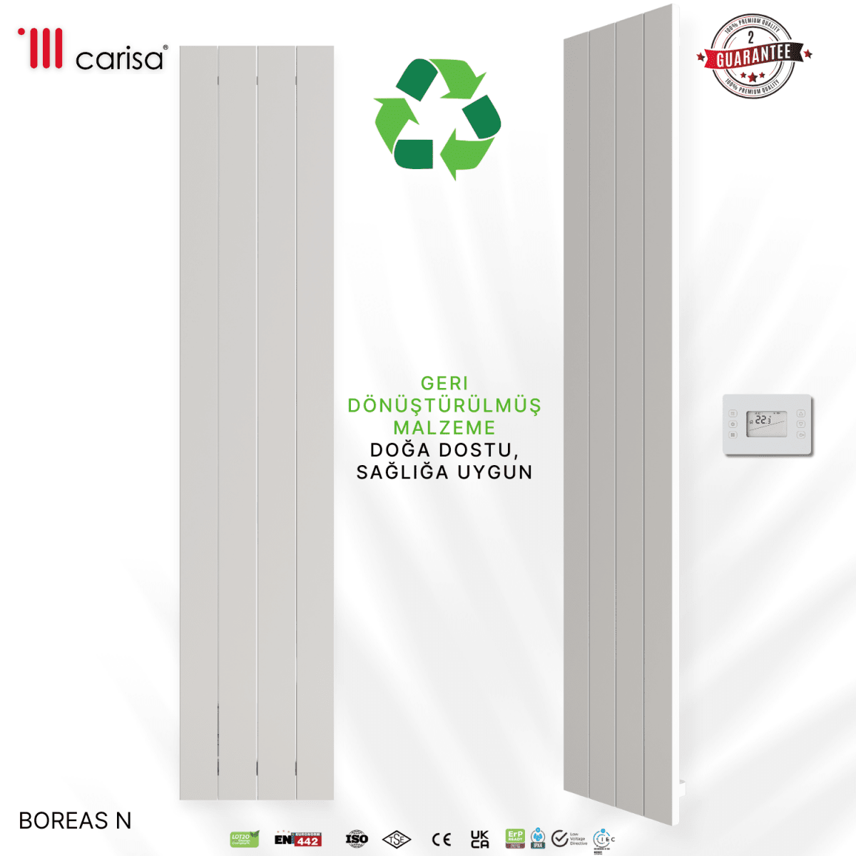 Carisa Boreas N Dikey Elektrikli Radyatör Modern Tasarım Beyaz - carisa