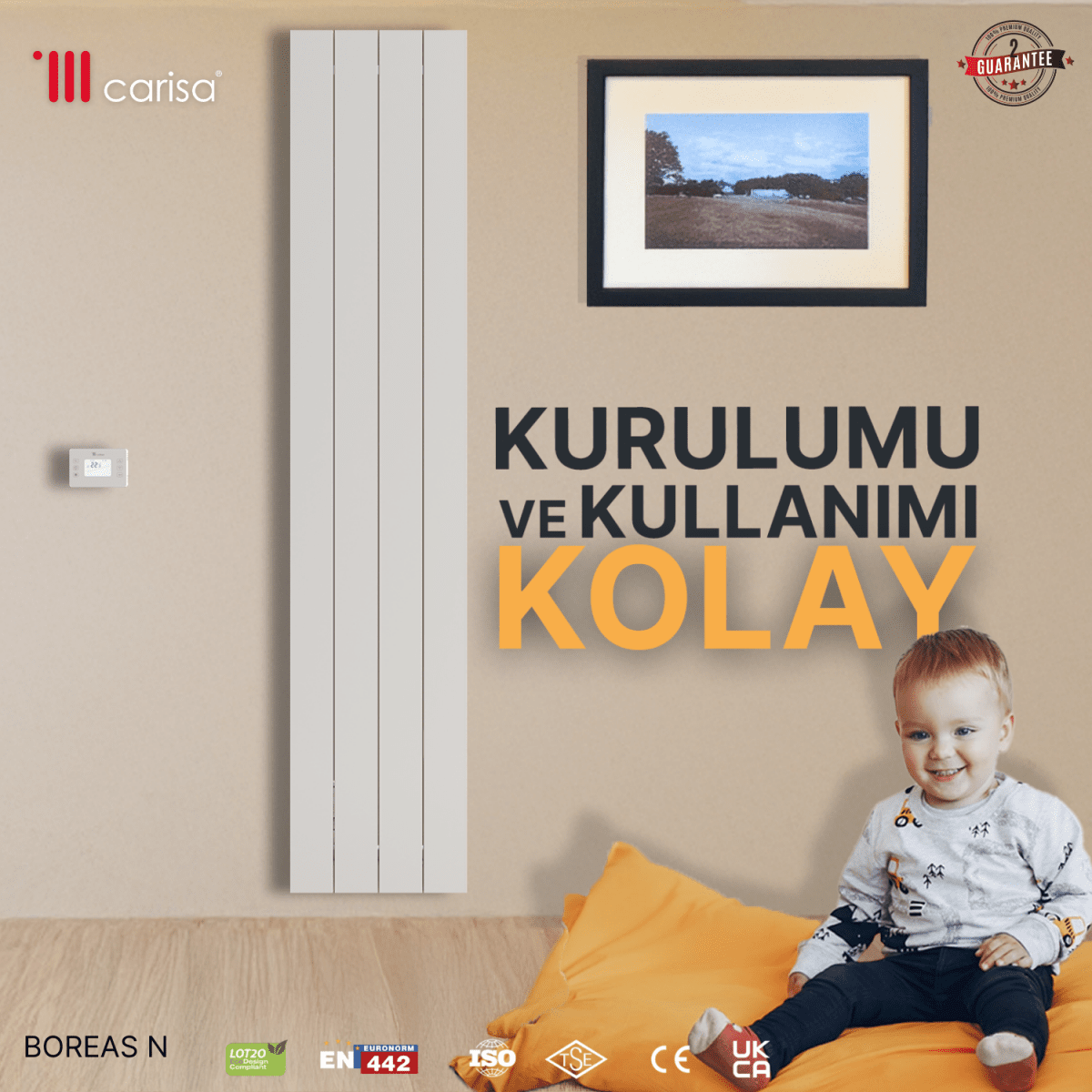 Carisa Boreas N Dikey Elektrikli Radyatör Modern Tasarım Beyaz - carisa