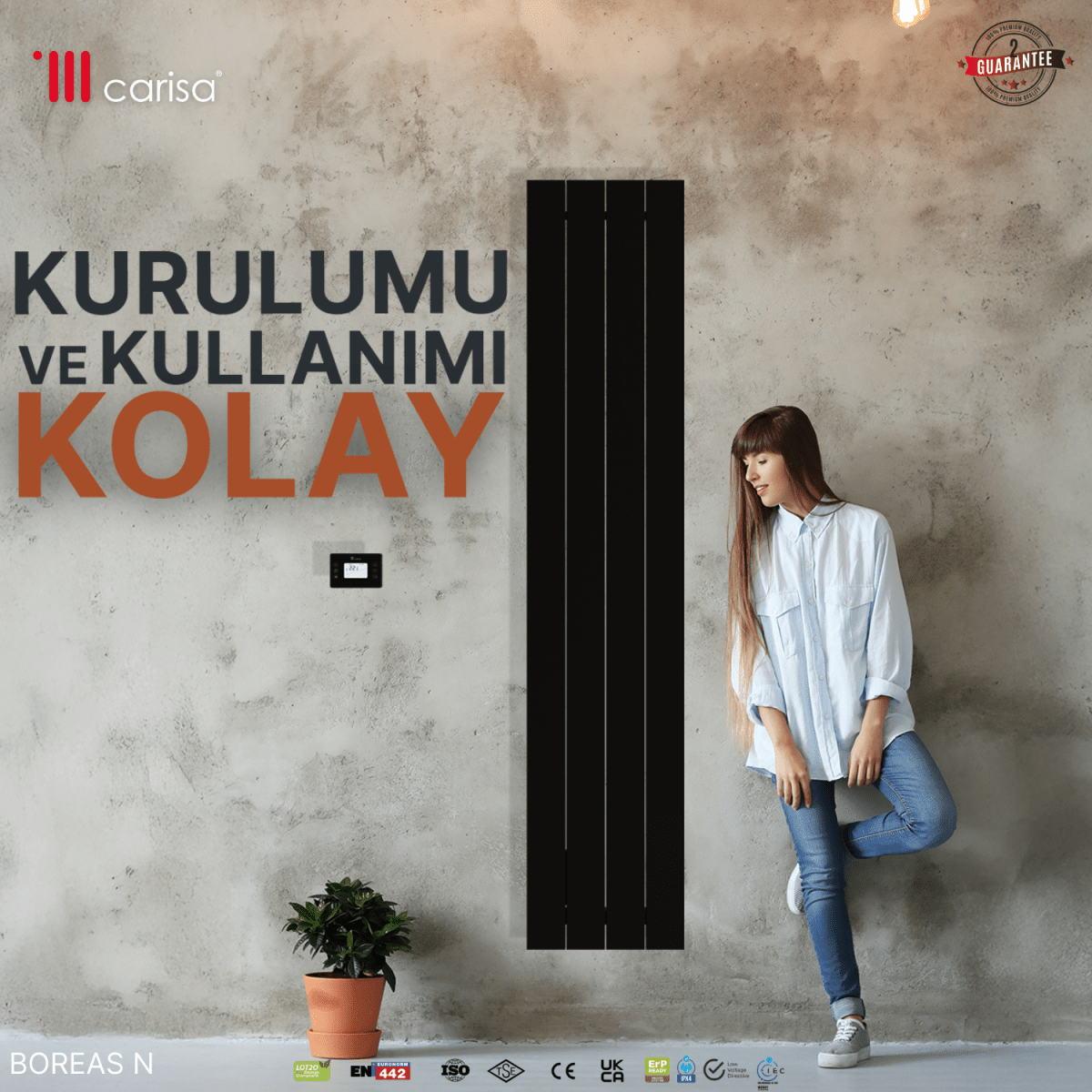 Carisa Boreas N Dikey Elektrikli Radyatör Modern Tasarım Siyah - carisa