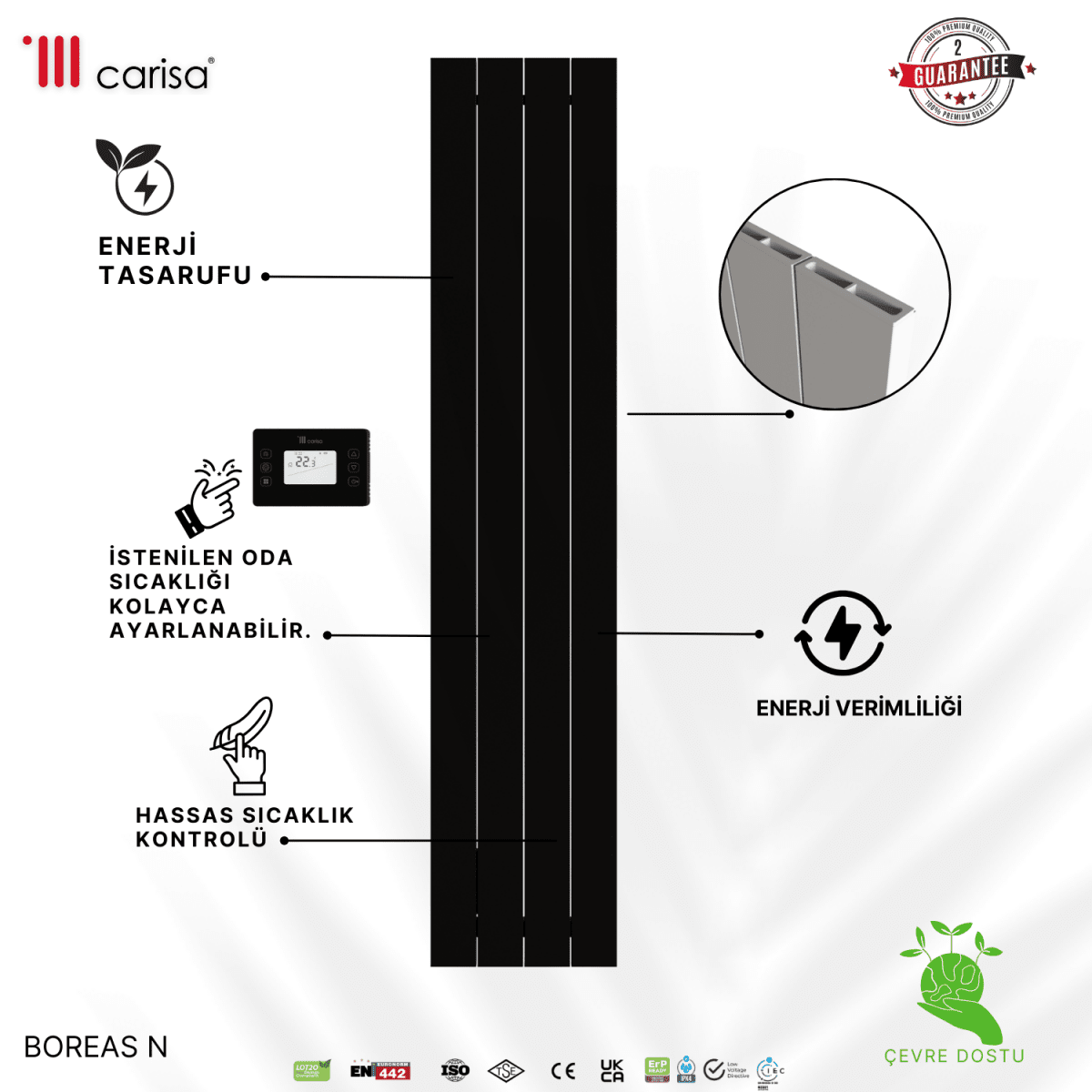 Carisa Boreas N Dikey Elektrikli Radyatör Modern Tasarım Siyah - carisa