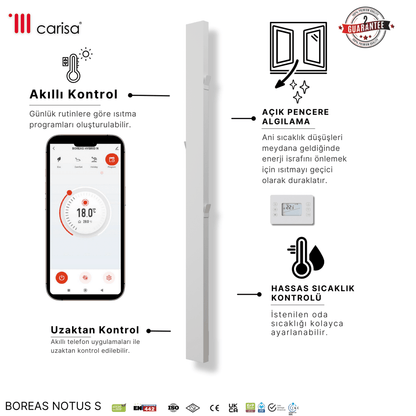 Carisa Boreas Notus S Dikey Elektrikli Radyatör Modern Tasarım Beyaz - carisa