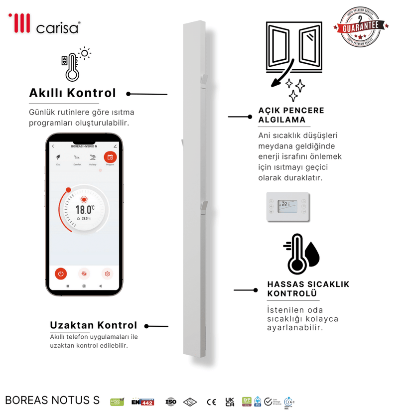 Carisa Boreas Notus S Dikey Elektrikli Radyatör Modern Tasarım Beyaz - carisa