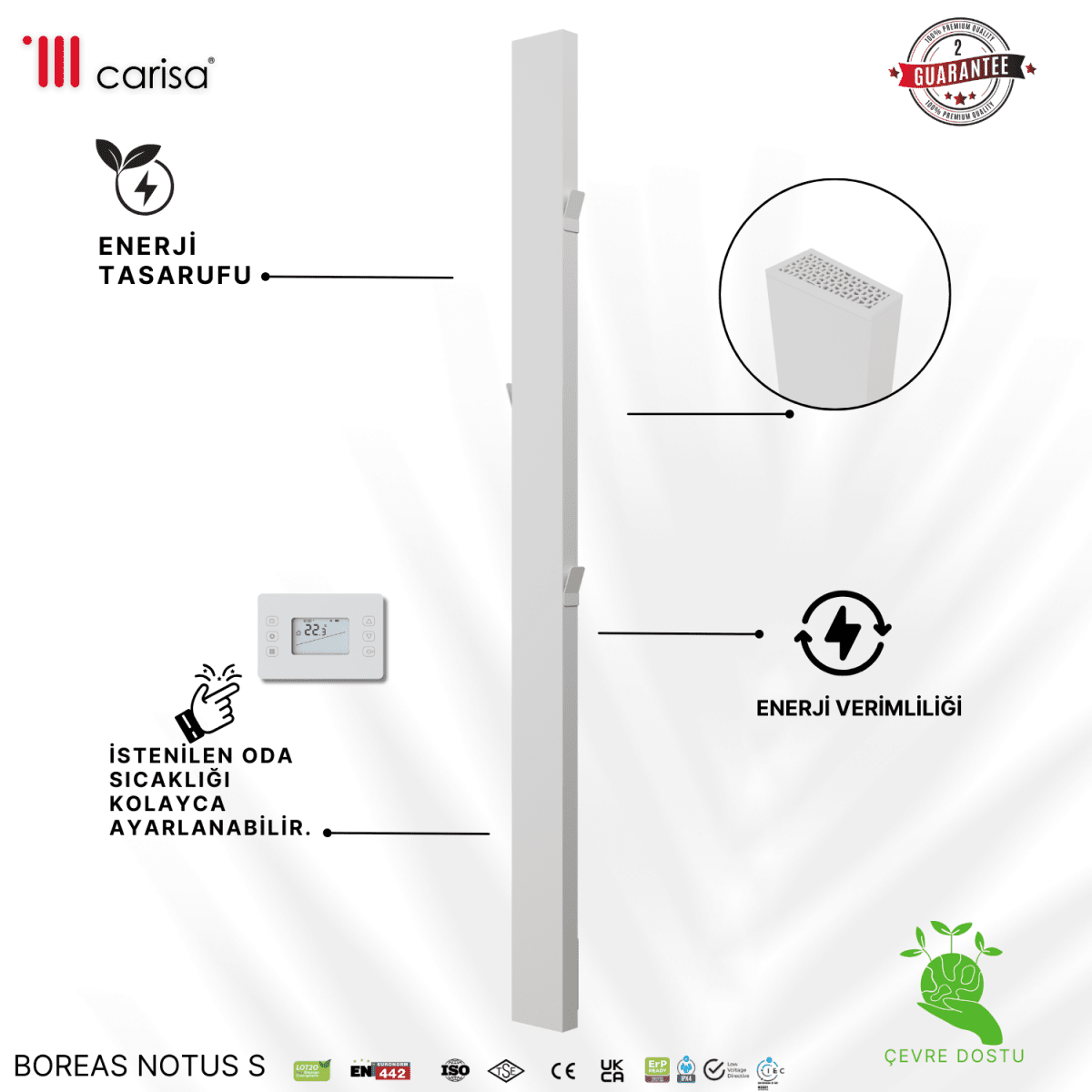 Carisa Boreas Notus S Dikey Elektrikli Radyatör Modern Tasarım Beyaz - carisa