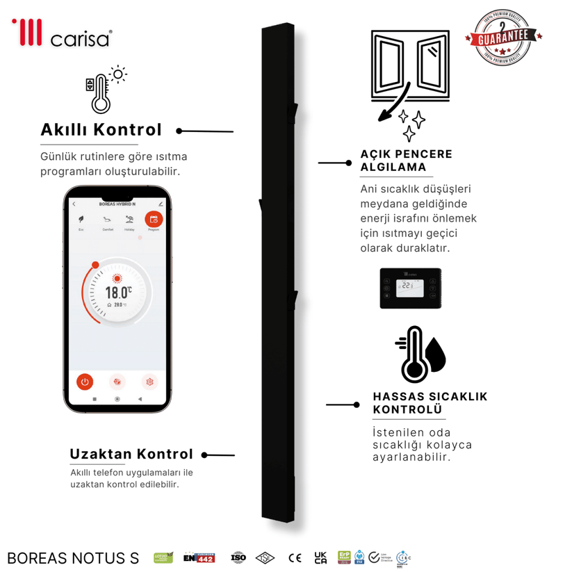 Carisa Boreas Notus S Dikey Elektrikli Radyatör Modern Tasarım Siyah - carisa