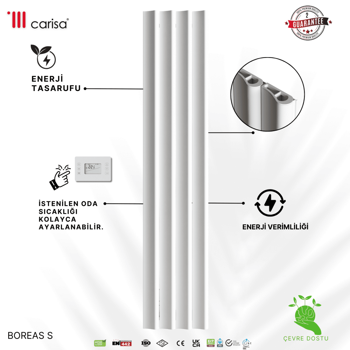 Carisa Boreas S Dikey Elektrikli Radyatör Modern Tasarım Beyaz - carisa