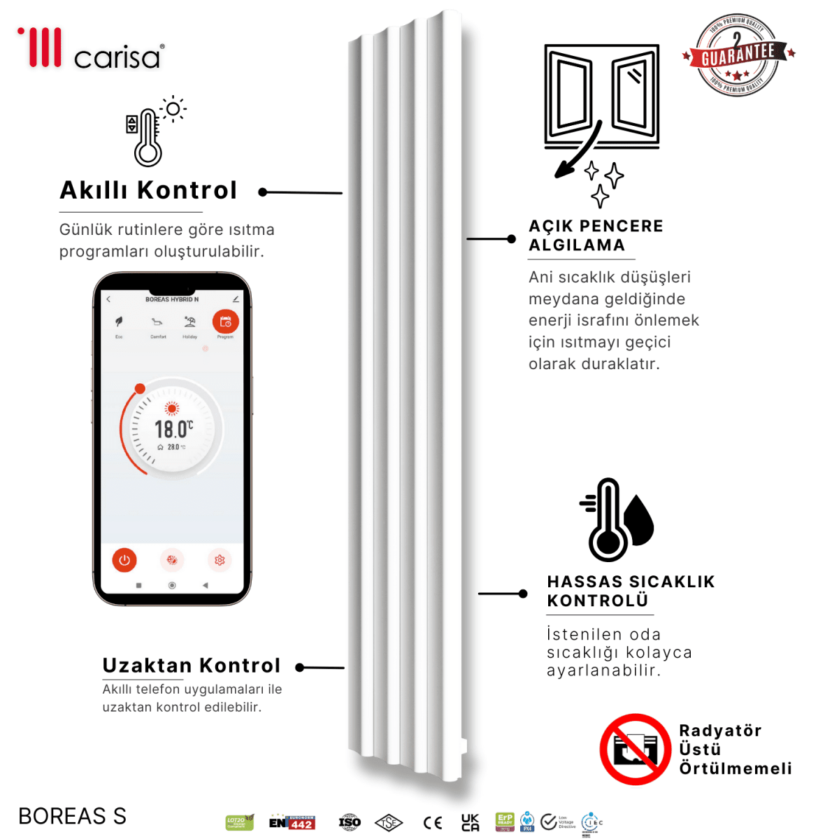 Carisa Boreas S Dikey Elektrikli Radyatör Modern Tasarım Beyaz - carisa
