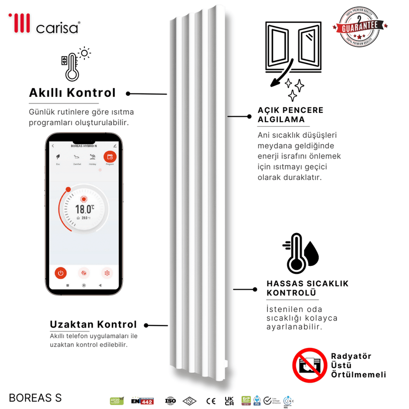 Carisa Boreas S Dikey Elektrikli Radyatör Modern Tasarım Beyaz - carisa