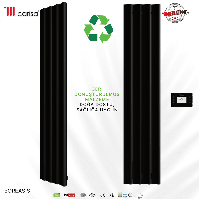 Carisa Boreas S Dikey Elektrikli Radyatör Modern Tasarım Siyah - carisa
