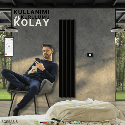 Carisa Boreas S Dikey Elektrikli Radyatör Modern Tasarım Siyah - carisa