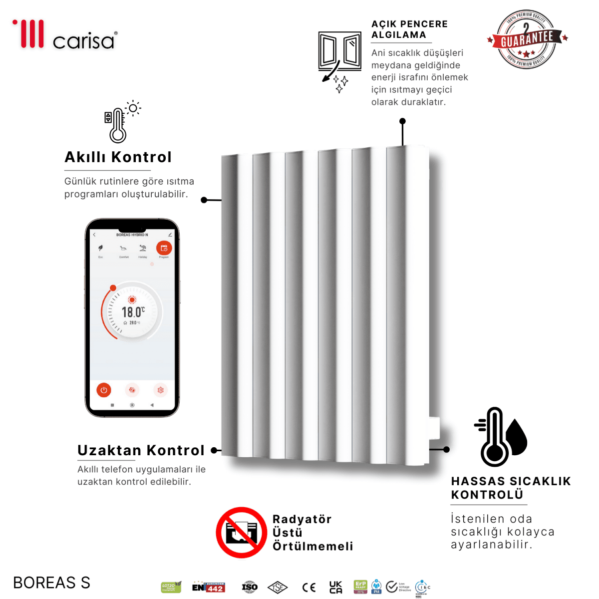 Carisa Boreas S Yatay Elektrikli Radyatör Modern Tasarım Beyaz - carisa
