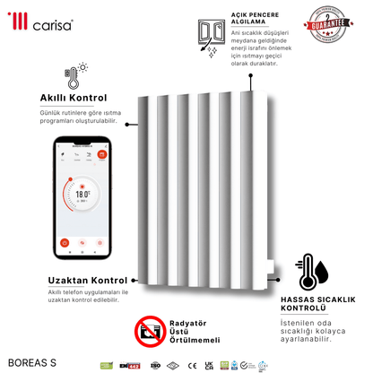 Carisa Boreas S Yatay Elektrikli Radyatör Modern Tasarım Beyaz - carisa