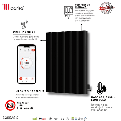 Carisa Boreas S Yatay Elektrikli Radyatör Modern Tasarım Siyah - carisa