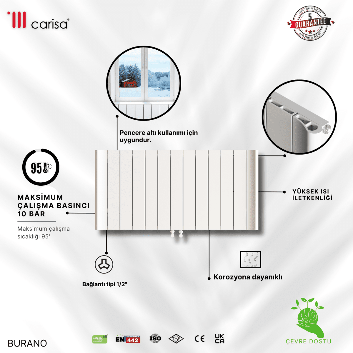 Carisa Burano Alüminyum Radyatör Beyaz Standart Bağlantı. - carisa