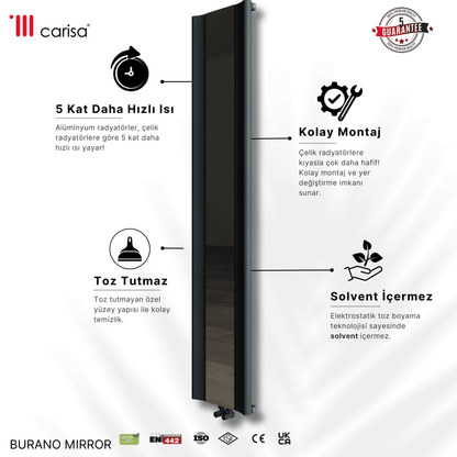 Carisa Burano Mirror Dikey Alüminyum Radyatör Modern Tasarım Antrasit - carisa