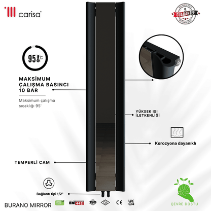 Carisa Burano Mirror Dikey Alüminyum Radyatör Modern Tasarım Antrasit - carisa