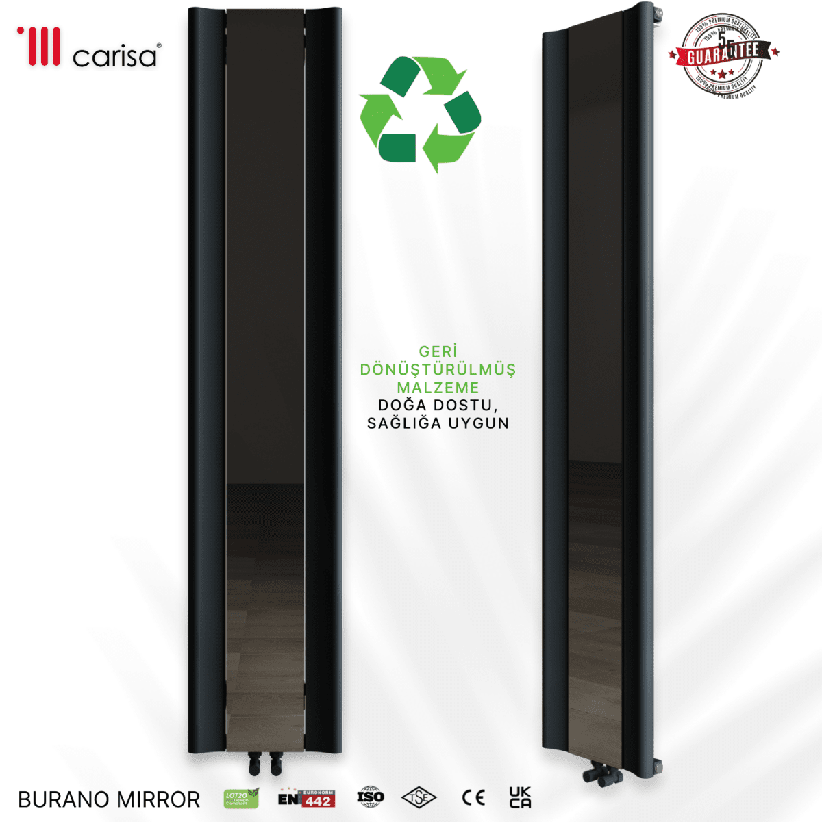Carisa Burano Mirror Dikey Alüminyum Radyatör Modern Tasarım Antrasit - carisa