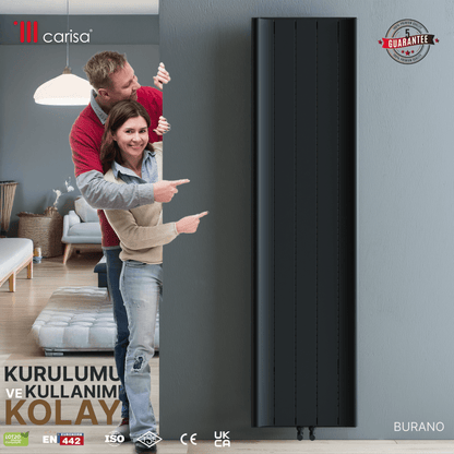 Carisa Burano Dikey Alüminyum Radyatör Modern Tasarım Siyah - carisa