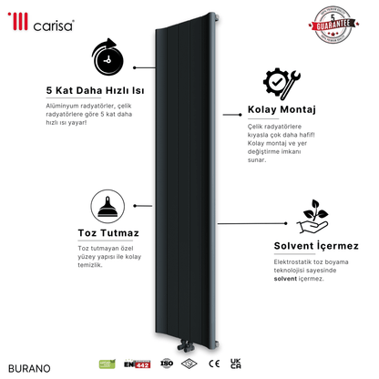 Carisa Burano Dikey Alüminyum Radyatör Modern Tasarım Siyah - carisa