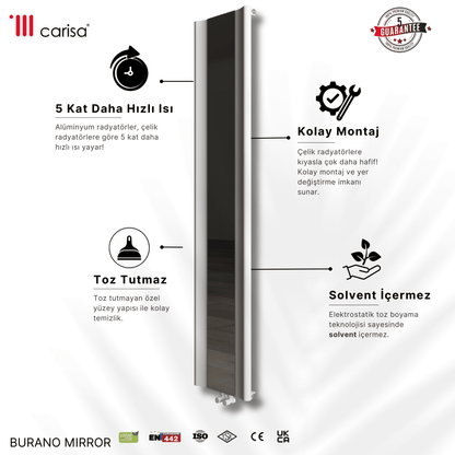 Carisa Burano Mirror Dikey Alüminyum Radyatör Modern Tasarım Beyaz - carisa