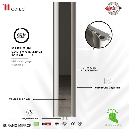 Carisa Burano Mirror Dikey Alüminyum Radyatör Modern Tasarım Beyaz - carisa