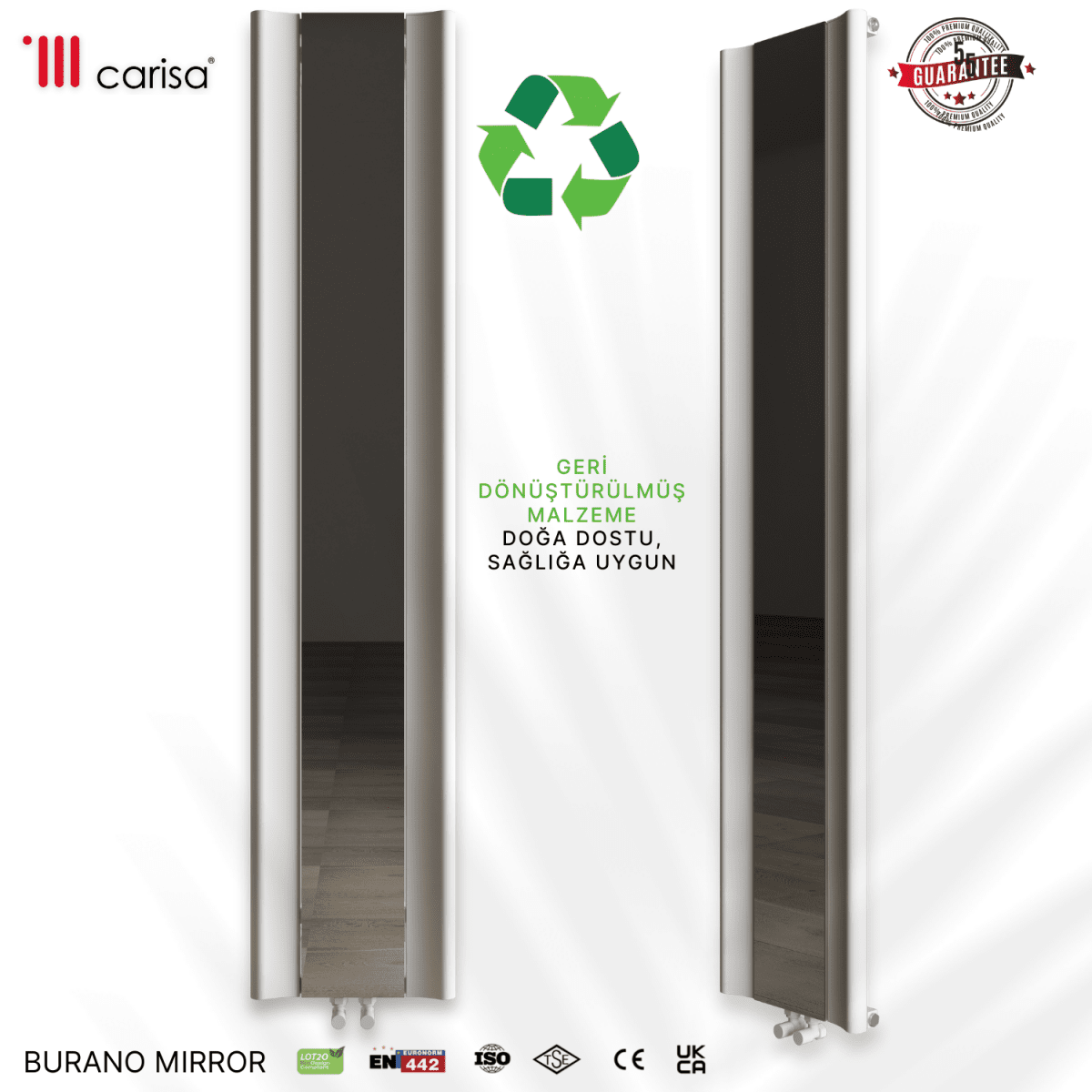 Carisa Burano Mirror Dikey Alüminyum Radyatör Modern Tasarım Beyaz - carisa