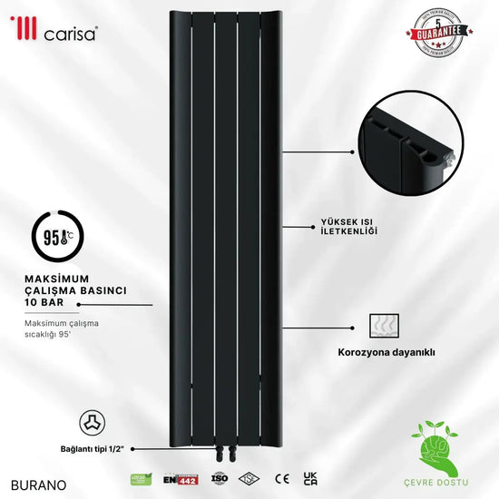 Carisa Burano Dikey Alüminyum Radyatör Modern Tasarım Antrasit - carisa